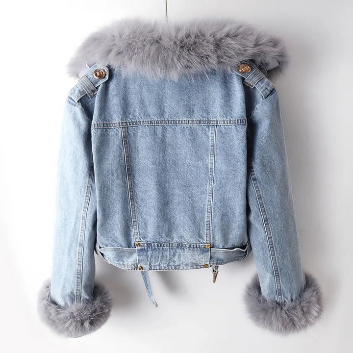 Gabriella | Women’s denim jacket with removable faux fur collar and cuffs