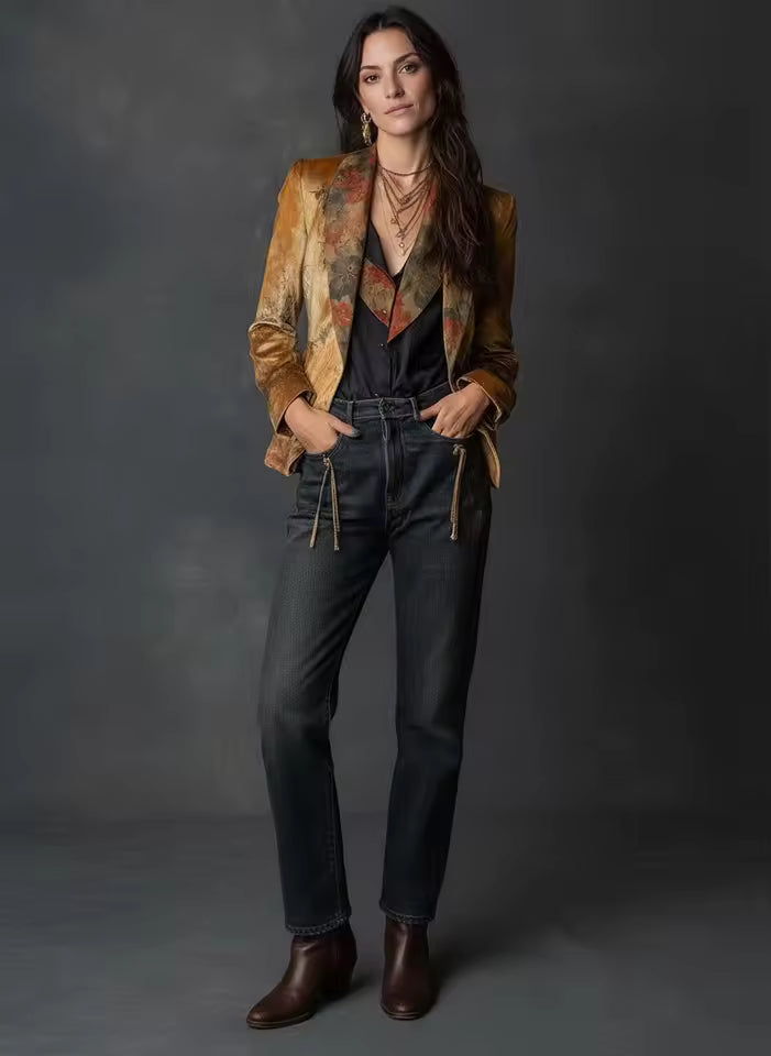 Aiah | Women’s retro floral velvet blazer jacket