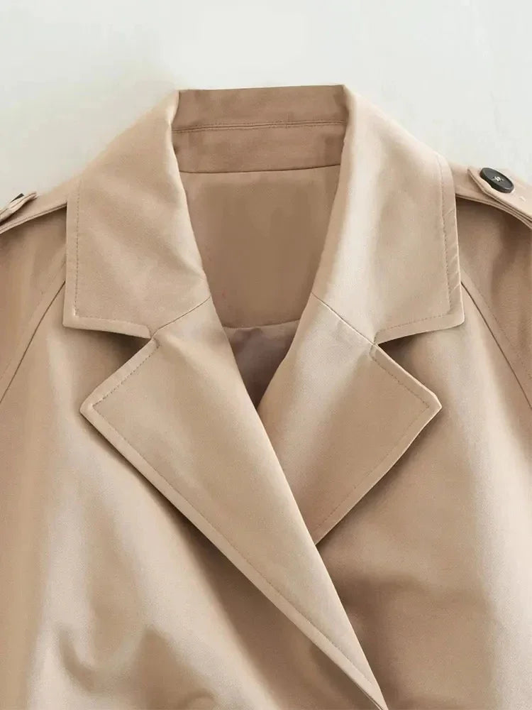 Ivory | Women’s cropped trench coat with oversized fit and structured collar