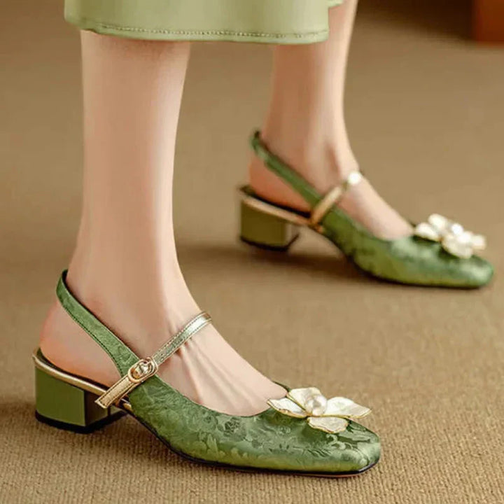 Azalea | Women’s block heel sandals with floral embellishment