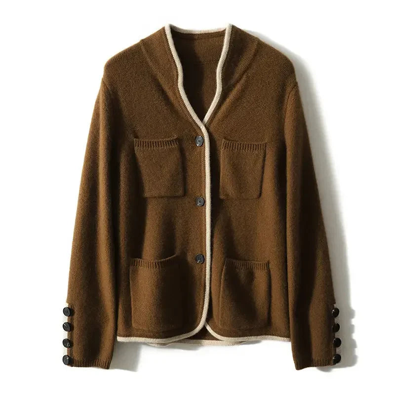 Anne | Women’s wool-blend cardigan with contrasting details