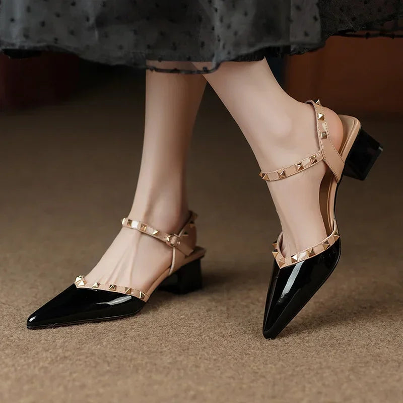 Missy | Women’s studded straps sandals with mid-height heel