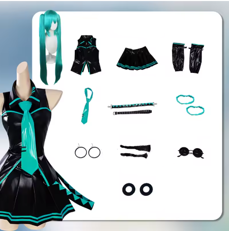 Xyla | Women's patent leather miku cosplay costume set