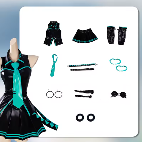 Xyla | Women's patent leather miku cosplay costume set