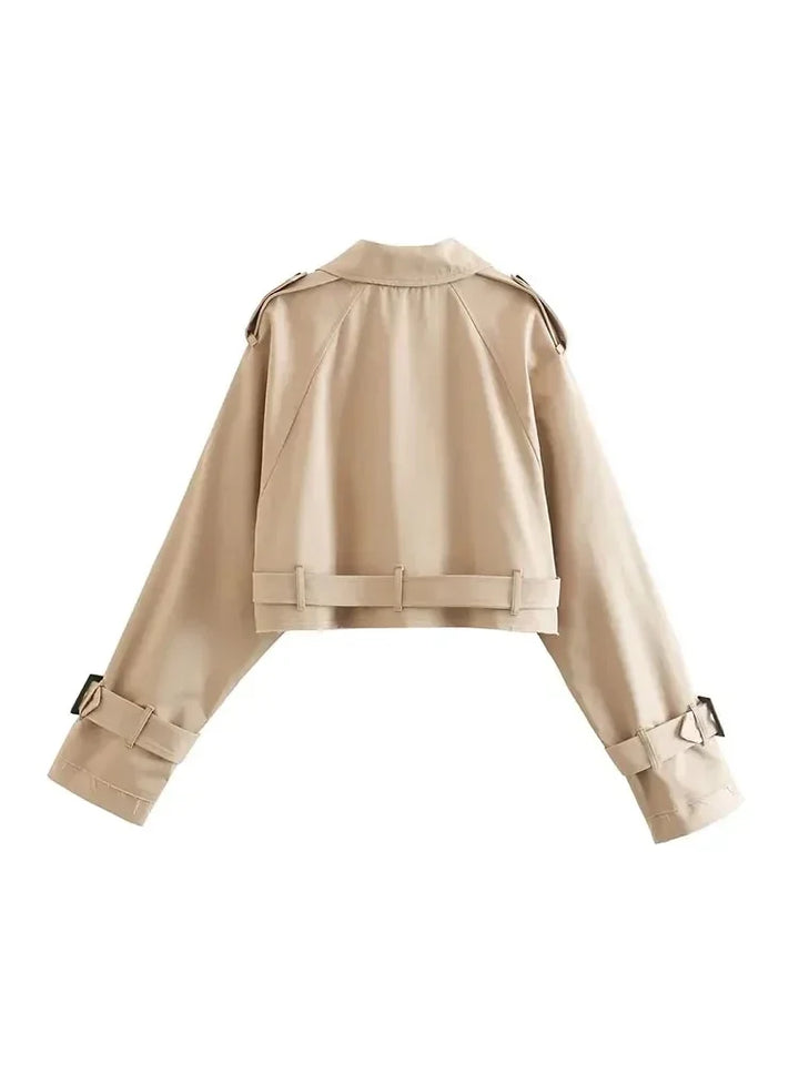 Ivory | Women’s cropped trench coat with oversized fit and structured collar