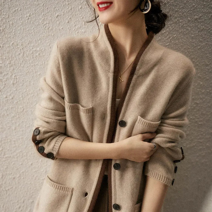 Anne | Women’s wool-blend cardigan with contrasting details
