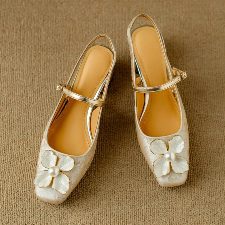 Azalea | Women’s block heel sandals with floral embellishment
