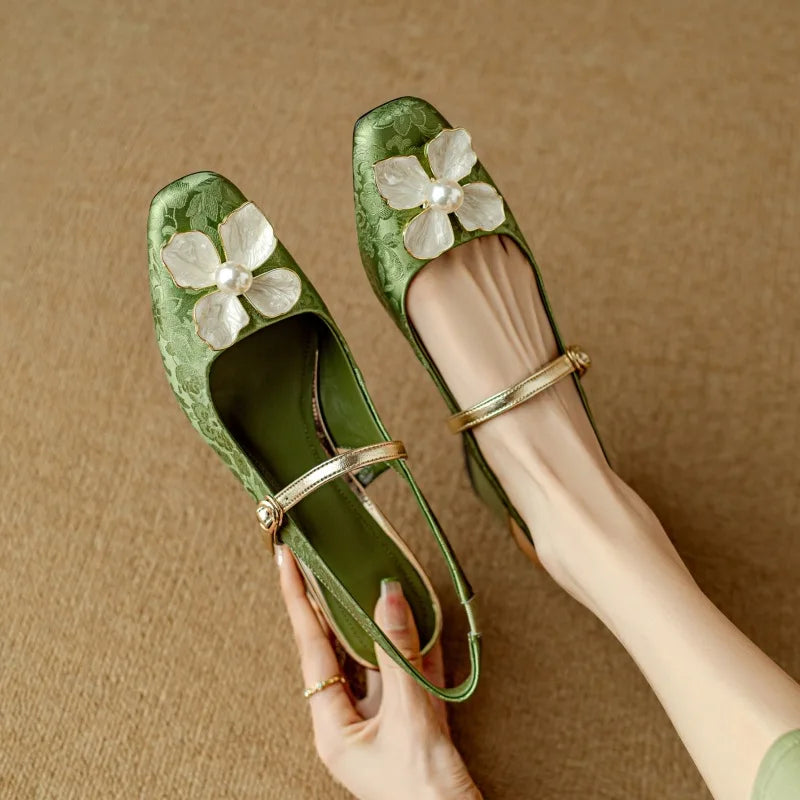 Azalea | Women’s block heel sandals with floral embellishment