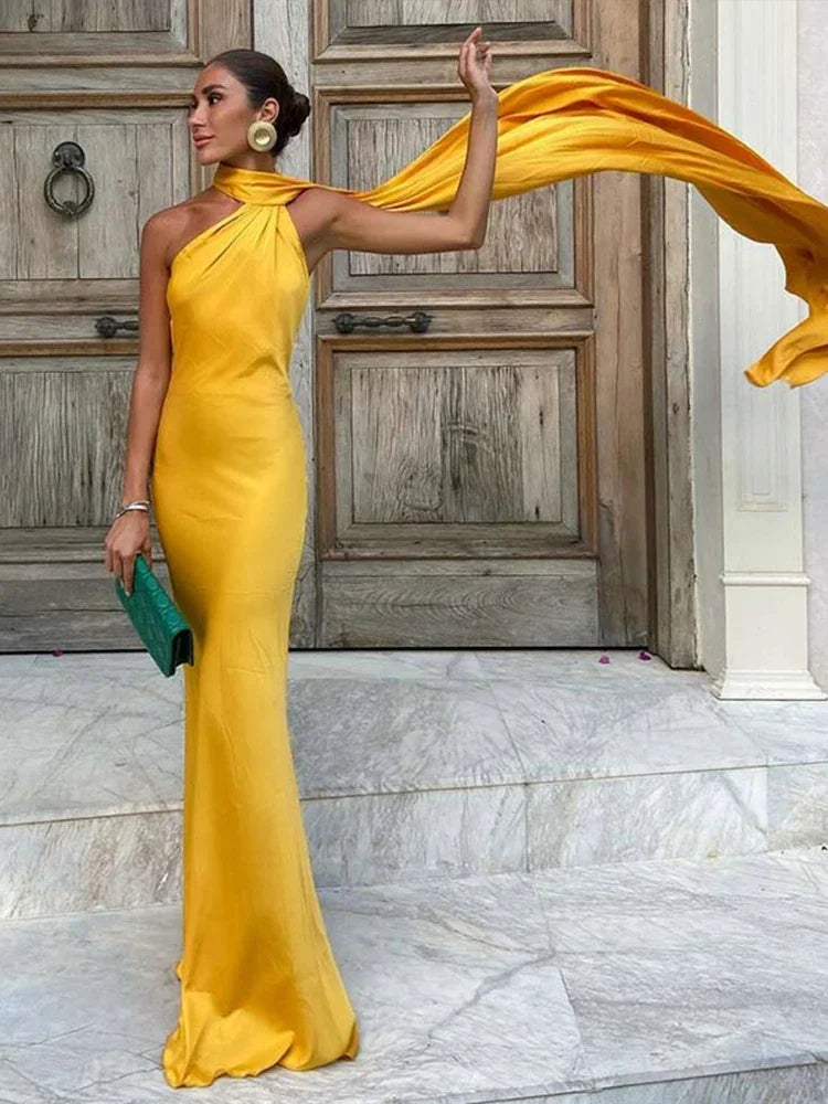Karina | Women’s radiant sculptural asymmetrical maxi dress