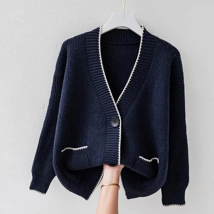 Anita | Women’s oversized knit cardigan with contrasting trim