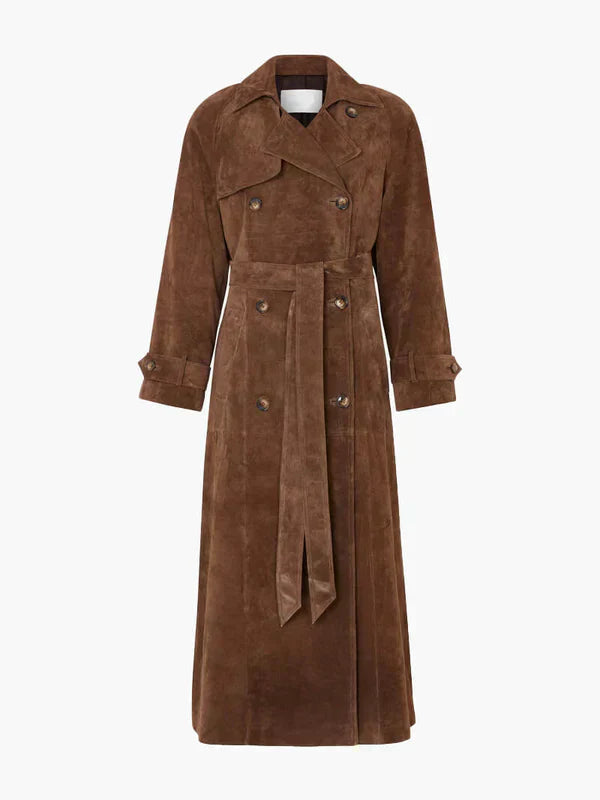 Amaia | Women’s elegant double-breasted suede trench coat with waist belt and wide lapels