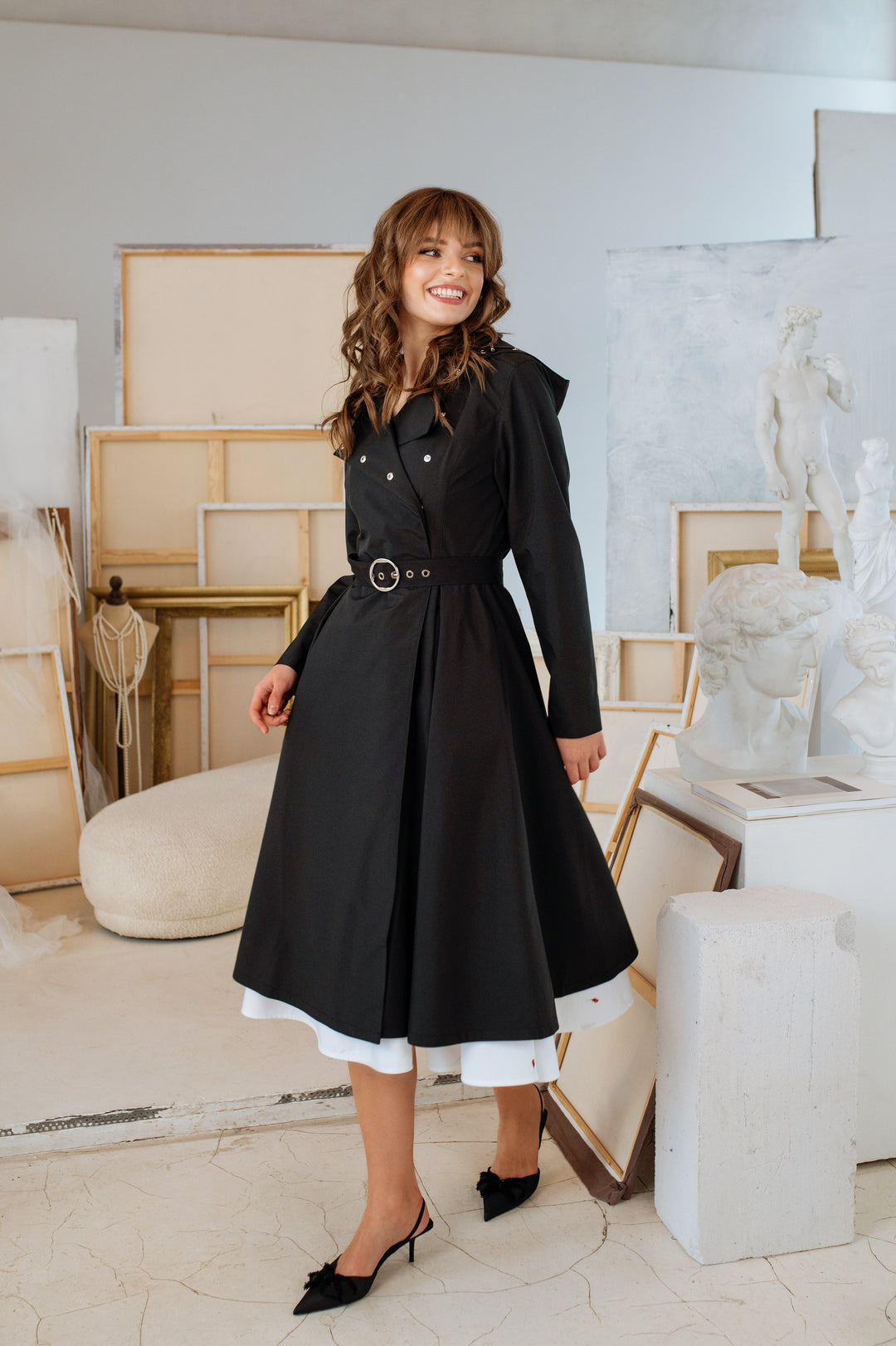 Alice | Women’s elegant double-breasted trench coat with hood and belt