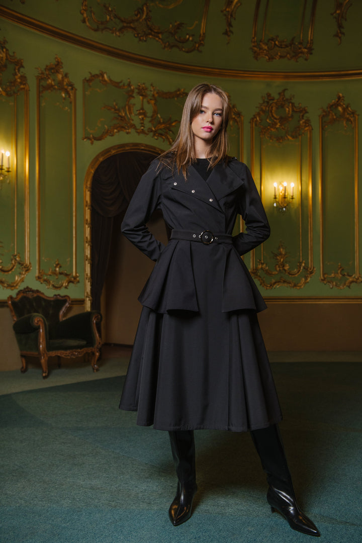 Alice | Women’s elegant double-breasted trench coat with hood and belt