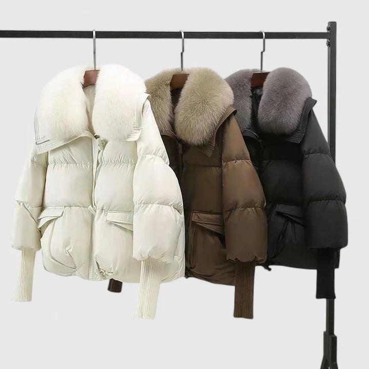 Louisa | Women’s puffer jacket with oversized faux fur collar