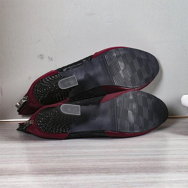 Kisha | Women’s lace ankle boots with floral mesh and block heel