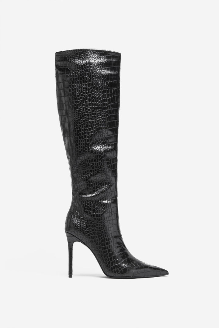 Ariana | Women’s croc-embossed patent knee-high pointed boots