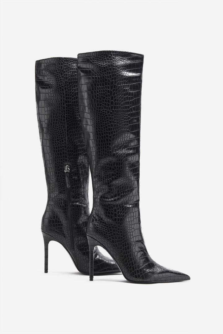 Ariana | Women’s croc-embossed patent knee-high pointed boots