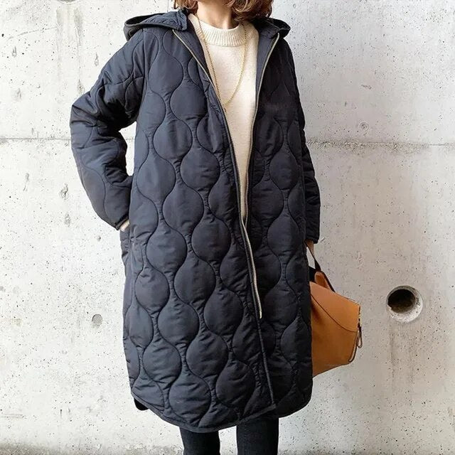 Aleah | Women’s quilted longline hooded parka coat