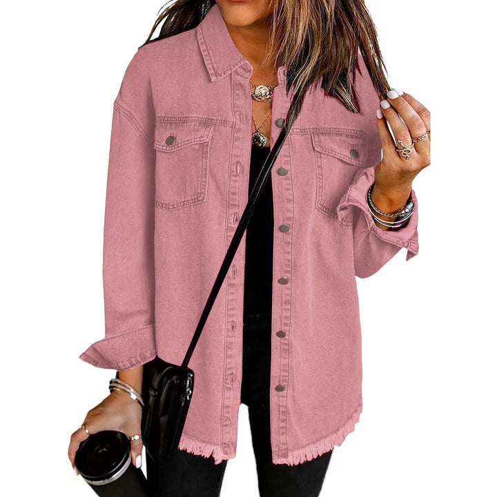 Katya | Women’s casual button-up denim jacket with frayed hem
