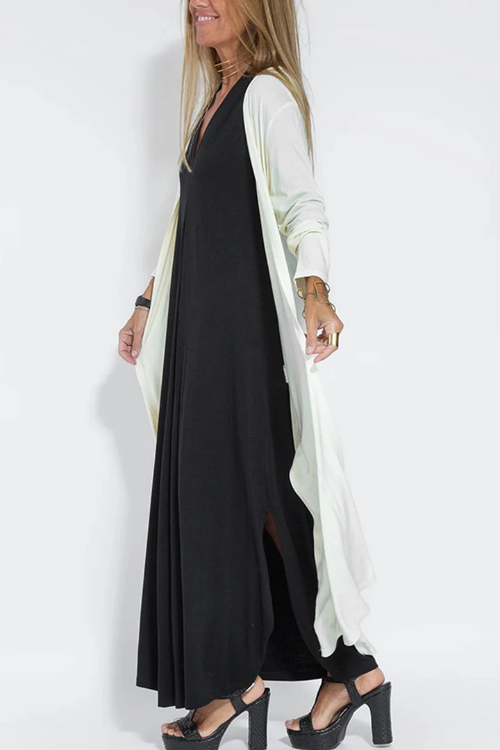Klae | Women’s v-neck ruched tank dress with long slit cardigan set