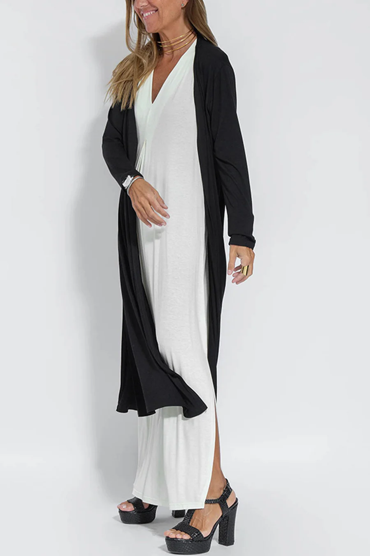 Klae | Women’s v-neck ruched tank dress with long slit cardigan set