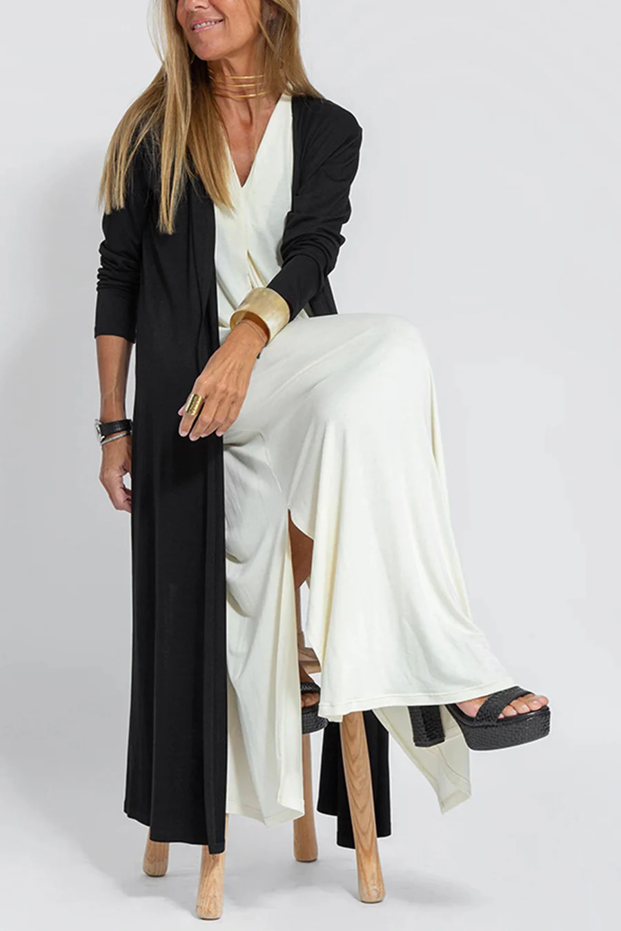 Klae | Women’s v-neck ruched tank dress with long slit cardigan set
