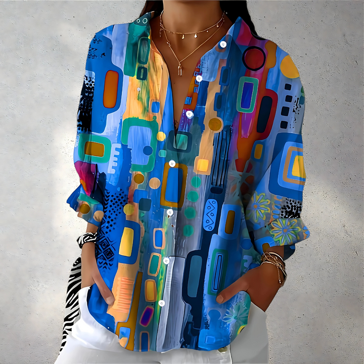 Dara | Women’s polo blouse with abstract print and loose shape