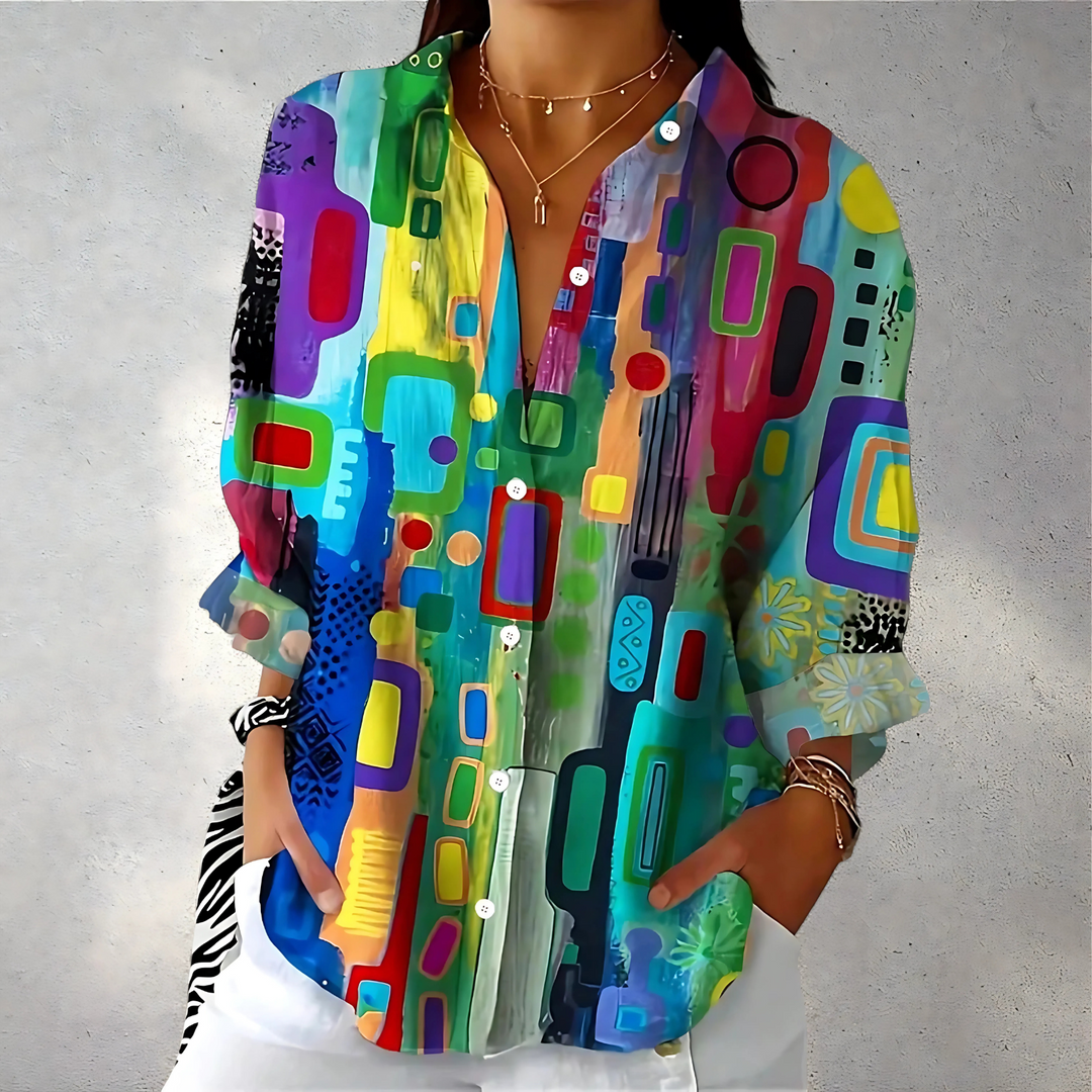 Dara | Women’s polo blouse with abstract print and loose shape
