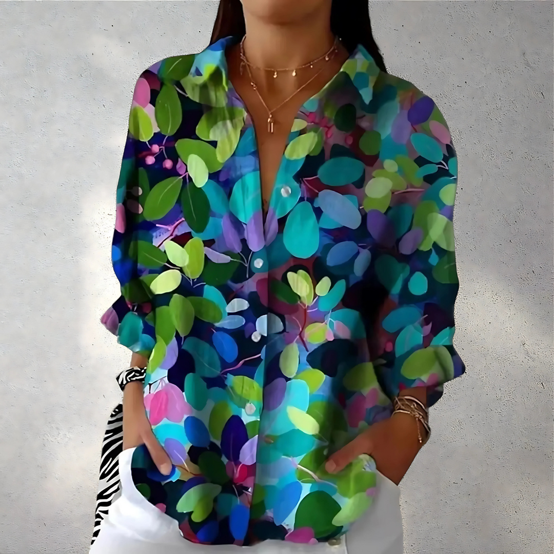 Dara | Women’s polo blouse with abstract print and loose shape