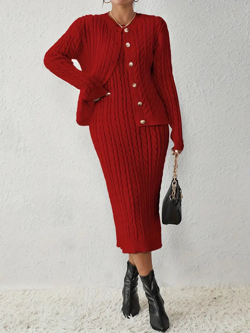 Rox| Women’s two-piece cardigan set with longline layer and matching top