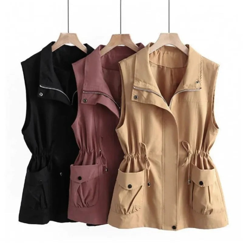 Rita | Women’s sleeveless vest – zipped front & cinched waist