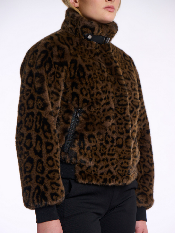 Ara | Women’s faux fur leopard jacket with stand-up collar