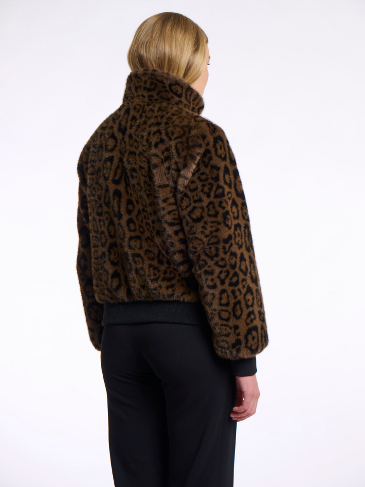 Ara | Women’s faux fur leopard jacket with stand-up collar