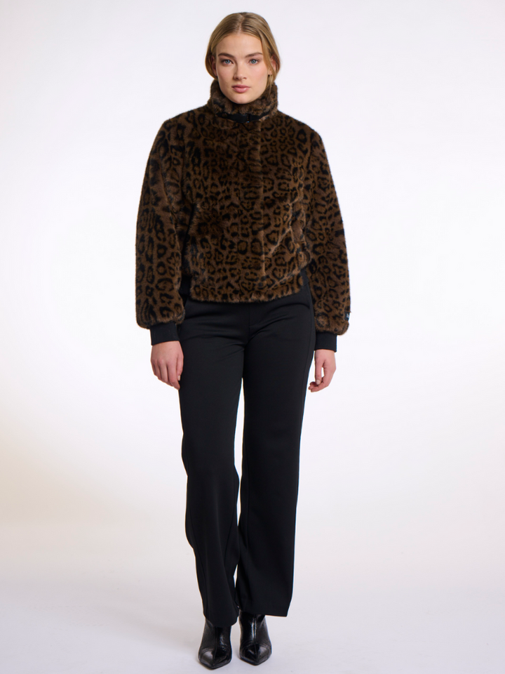 Ara | Women’s faux fur leopard jacket with stand-up collar