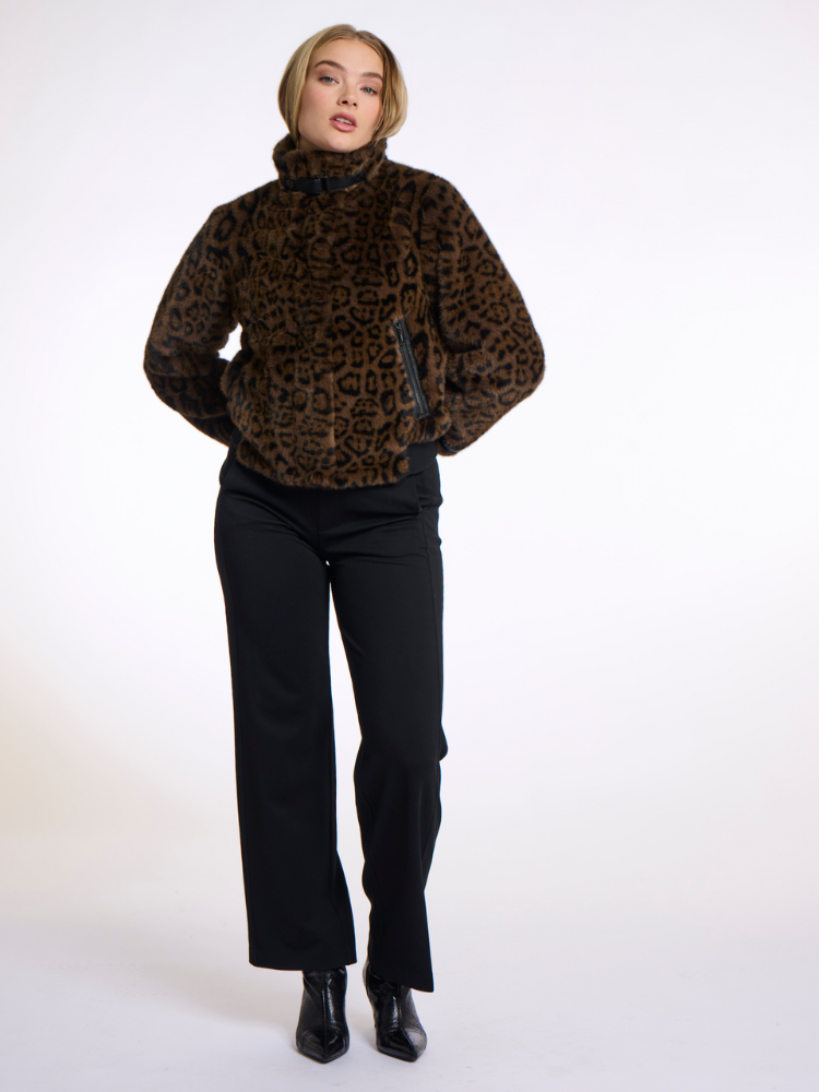 Ara | Women’s faux fur leopard jacket with stand-up collar