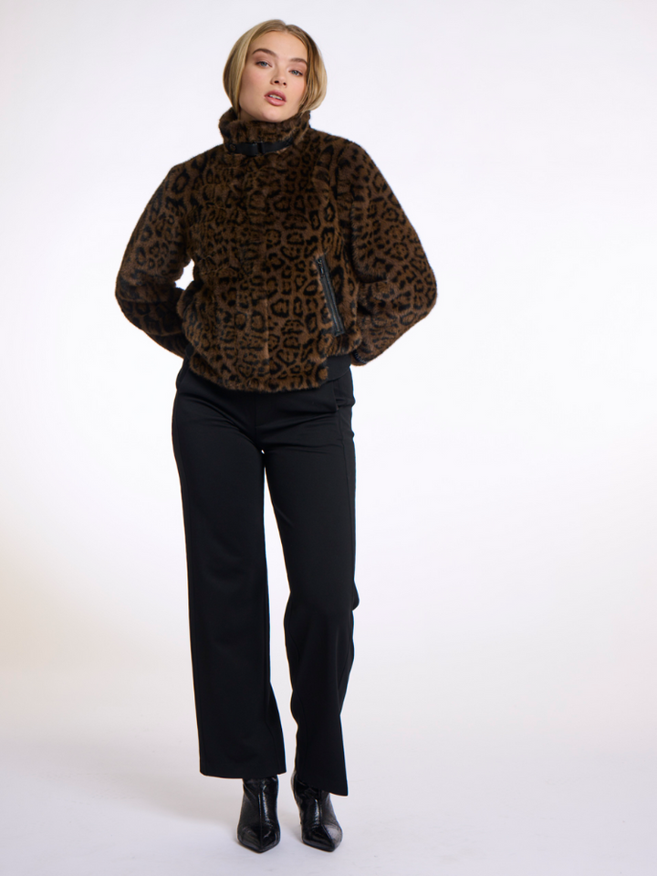 Ara | Women’s faux fur leopard jacket with stand-up collar