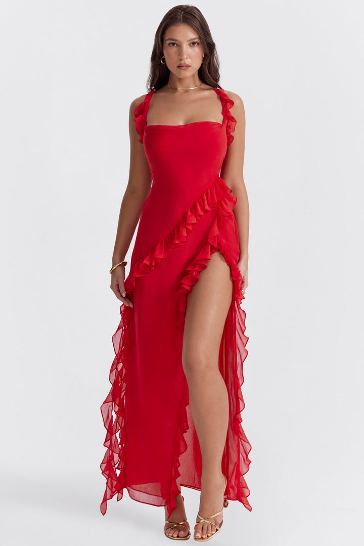 Delilah | Women’s elegant ruffle slit evening dress
