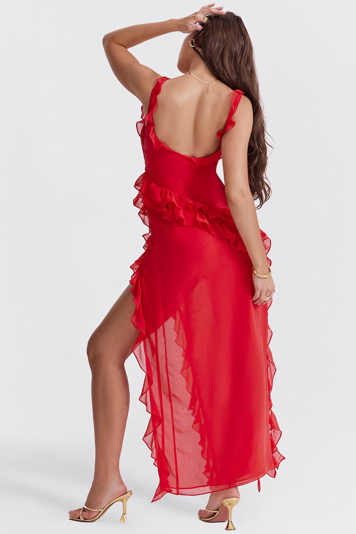 Delilah | Women’s elegant ruffle slit evening dress