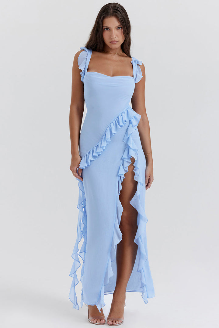 Delilah | Women’s elegant ruffle slit evening dress