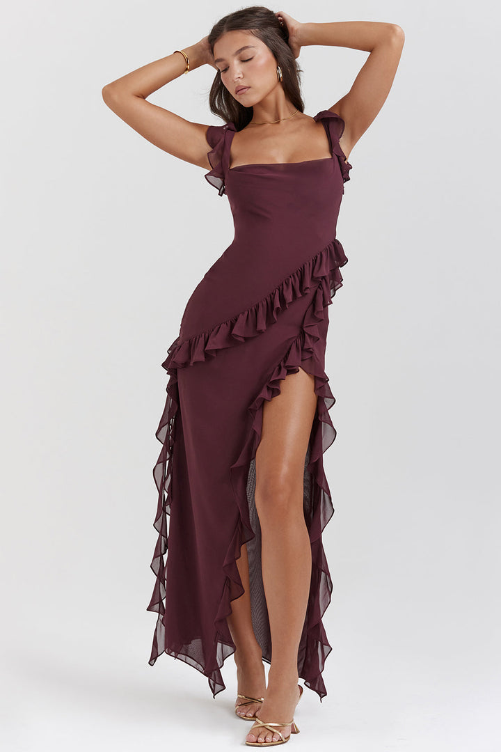 Delilah | Women’s elegant ruffle slit evening dress
