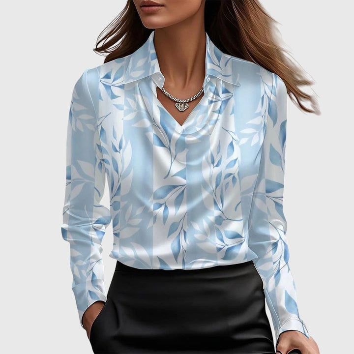 Sylvie | Glossy blouse with pleated neckline