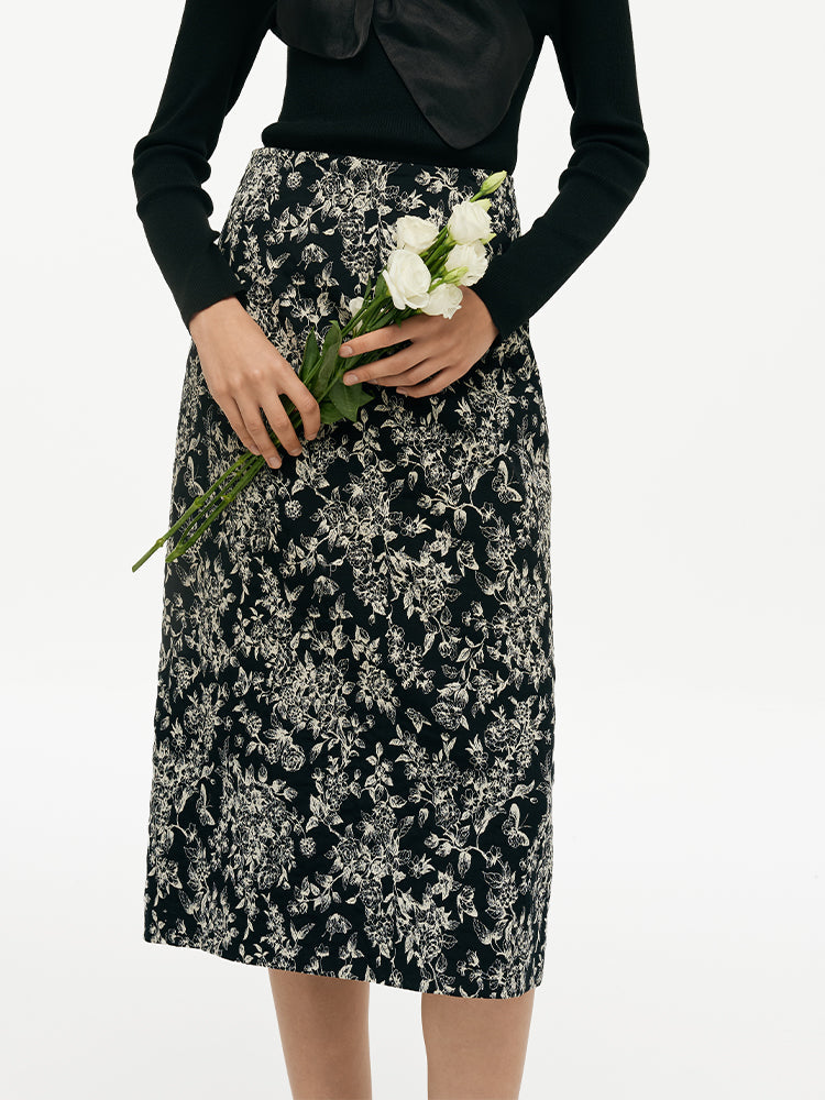 Aspen | Women's floral jacquard stretch pencil skirt