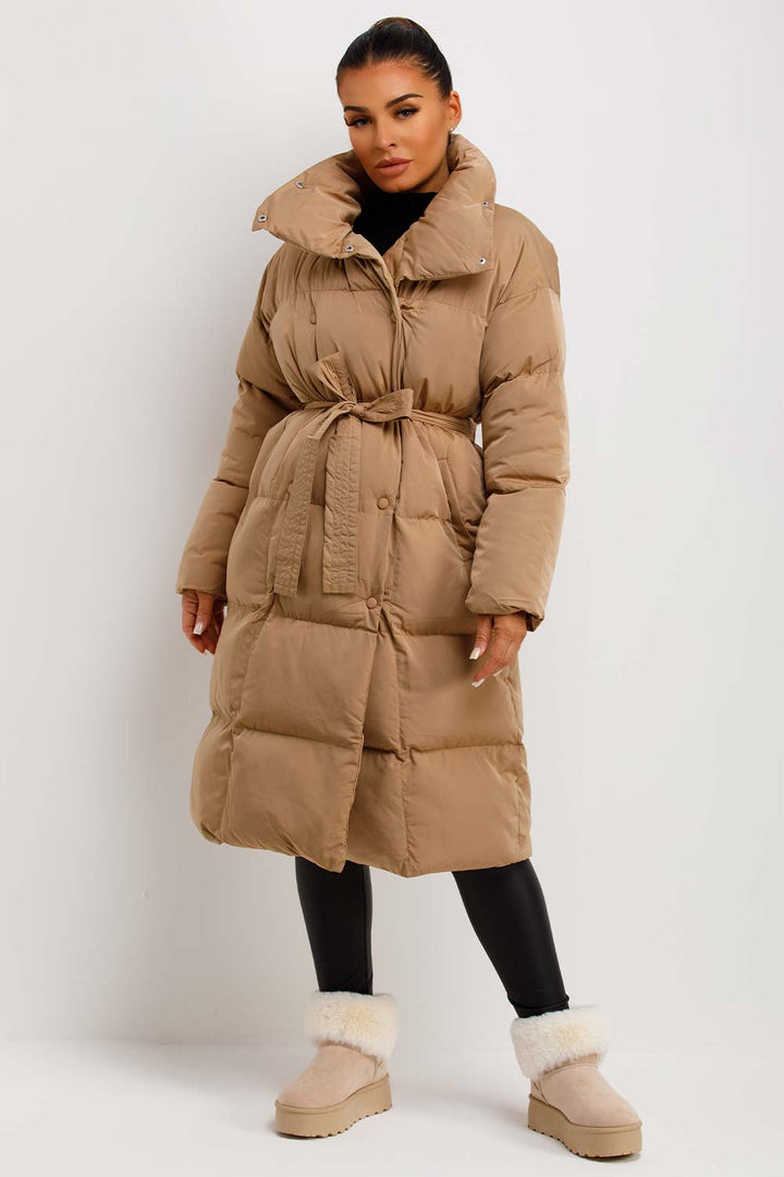 Ainara | Women’s long padded puffer coat with waist belt