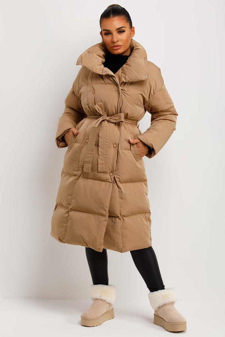 Ainara | Women’s long padded puffer coat with waist belt