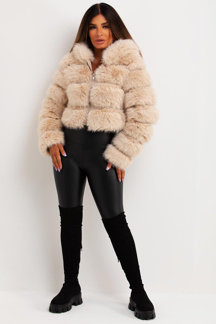 Karla | Women’s plush faux fur hooded cropped jacket