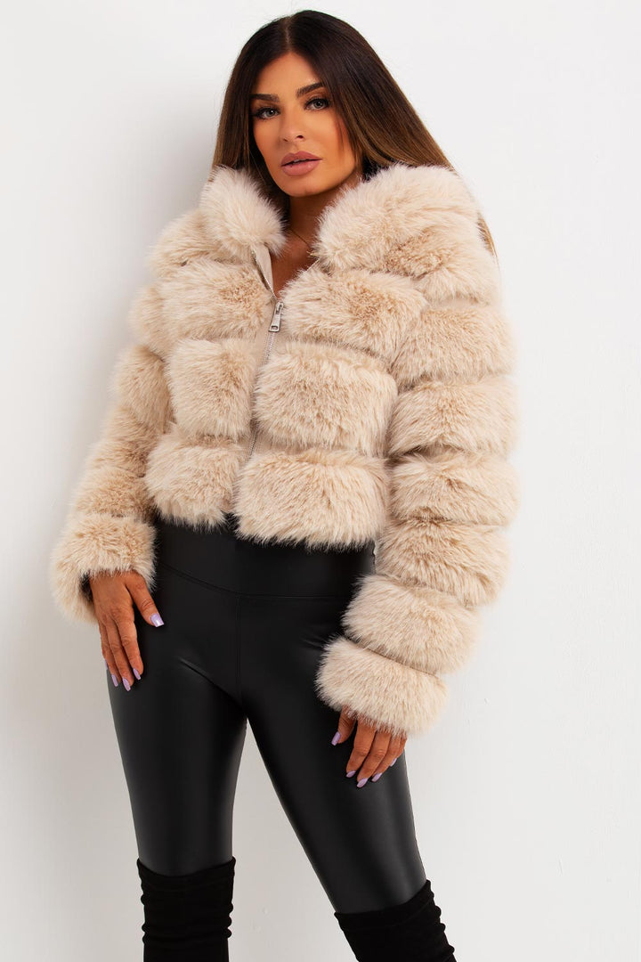 Karla | Women’s plush faux fur hooded cropped jacket