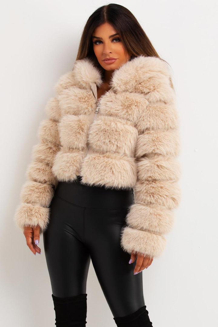Karla | Women’s plush faux fur hooded cropped jacket