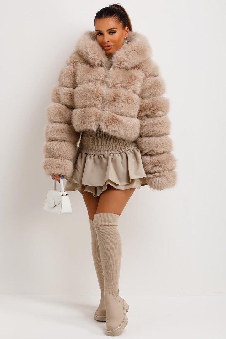 Karla | Women’s plush faux fur hooded cropped jacket