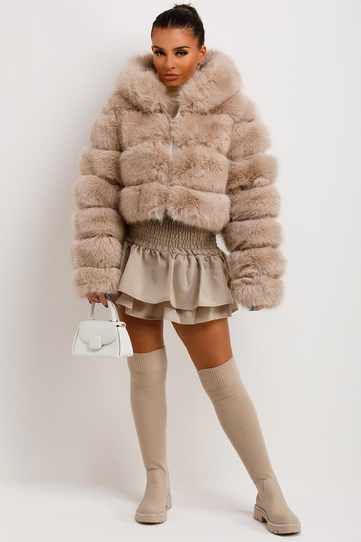Karla | Women’s plush faux fur hooded cropped jacket