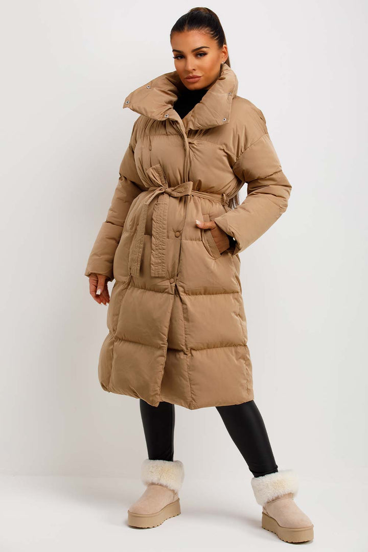 Ainara | Women’s long padded puffer coat with waist belt